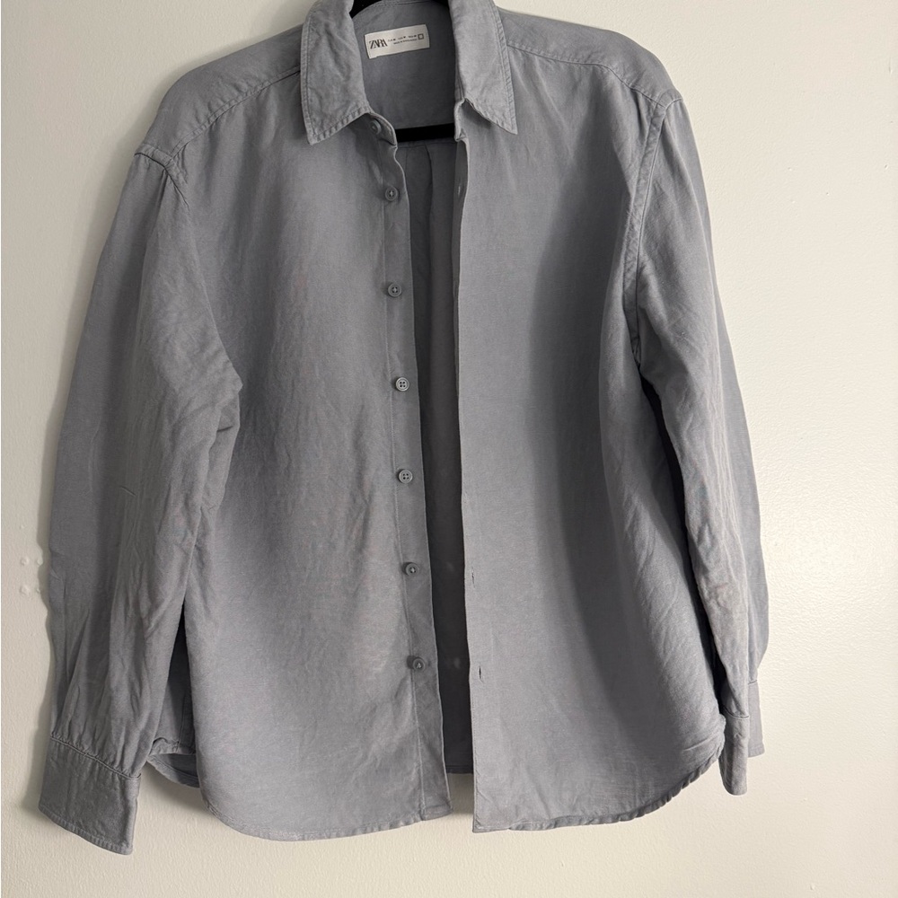 Zara Men’s Linen Gray Button-Up Shirt